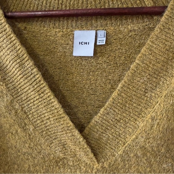ICHI| V-Neck Alpaca Blend Mustard/Gold Oversized Cozy Boutique Euro Sweater Sz L - Picture 2 of 4